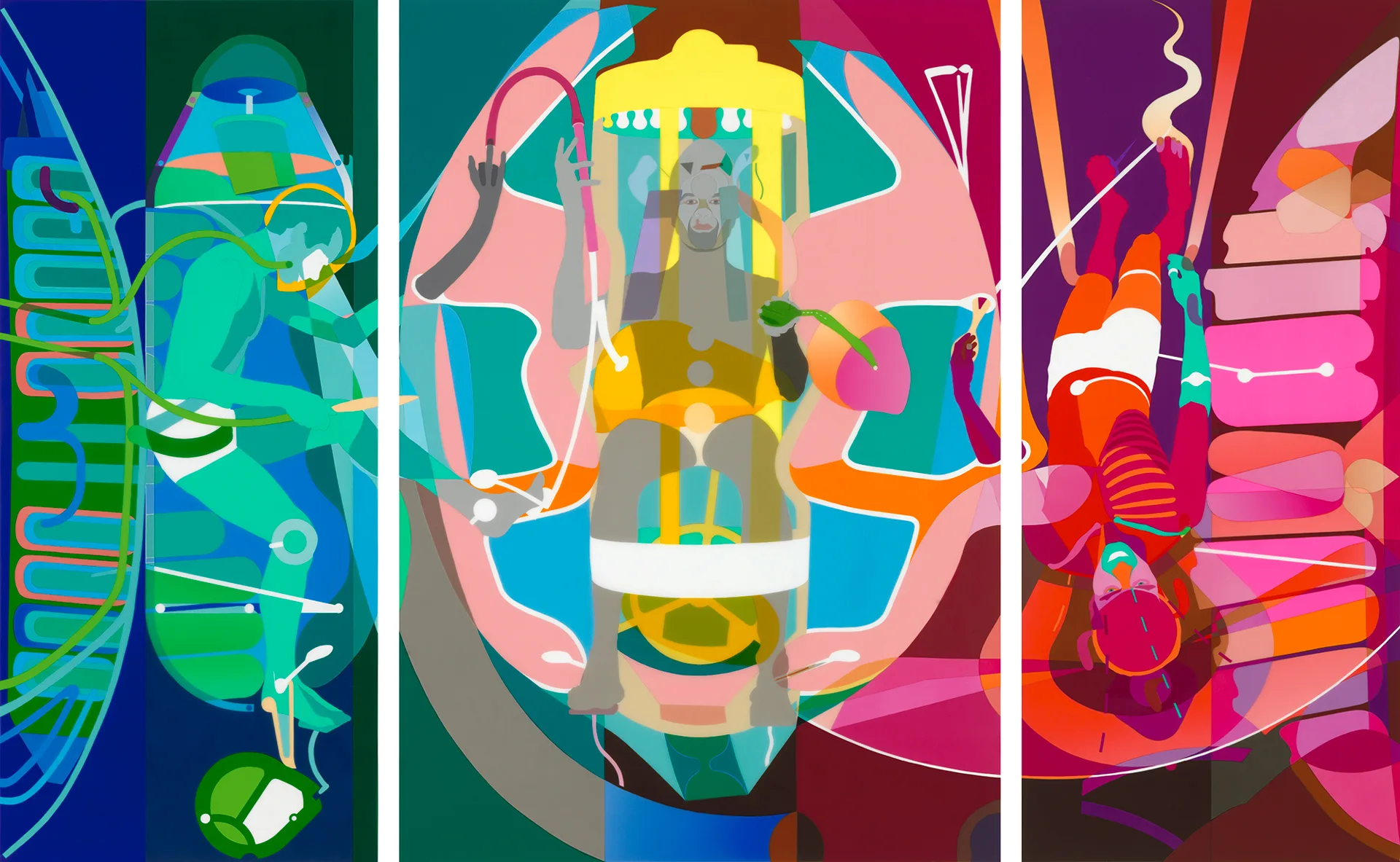 Icarus, triptych, 2012-2013, h 175 cm x w 275 cm, collage of adhesive film on drawing polyester, Patrick Koster