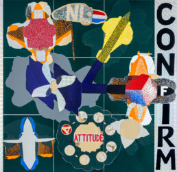 Confirm, 1995, h 101,5 x b 105 cm, collage of adhesive film on wood panel, Patrick Koster
