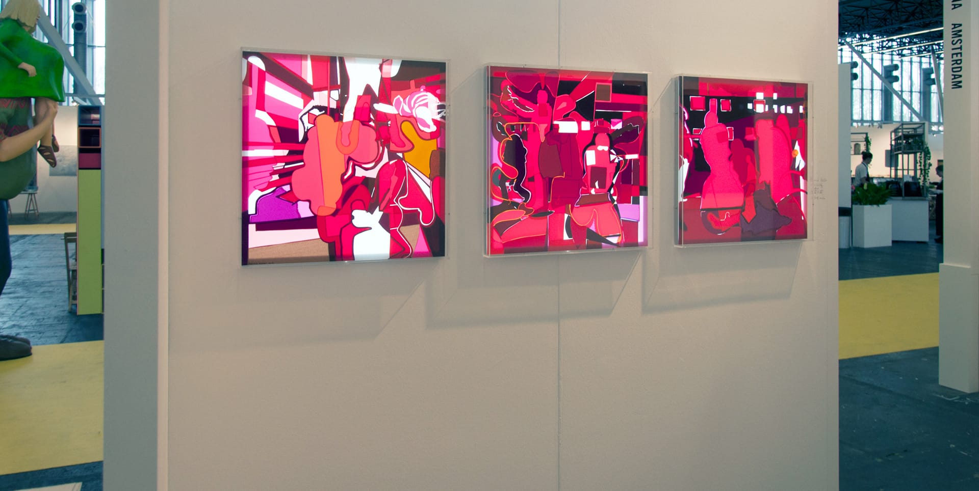 KunstRai, Art Amsterdam 2018, Fontana Gallery booth overview, Vernissage series, collage of adhesive film on drawing polyester on light box