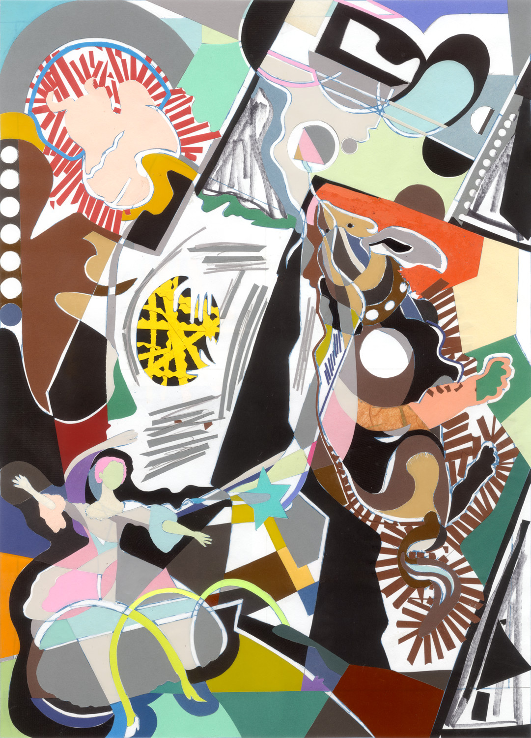 La Fête Galante 7, 2024, h 19.8 x w 14.2 inch, analog, hand cut collage, paper on paper