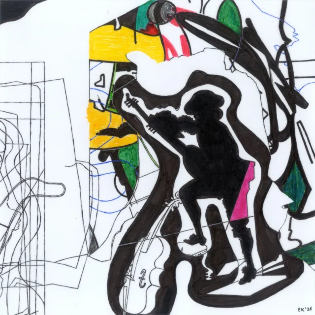 ☆(❁‿❁)☆ 
La Fête Galante 14, 2026, h 21 x  w 21 cm (h 8.3 x w 8.3 inch), archival markers on drawing polyester. 
✿✿
 ⋋| ◉ ͟ʖ ◉ |⋌
.
The Lute Player
◉
♥
✿✿

☆
☆
#drawing #music #art #artist #party 

♥