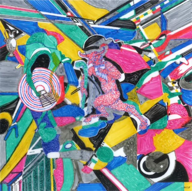 ଘ(੭ºัᴗºั)*:.♡

La Fête Galante 15, 2026, h 21 x  w 21 cm (h 8.3 x w 8.3 inch), archival pigment ink markers on drawing polyester. 

✿✿

 ⋋| ◉ ͟ʖ ◉ |⋌
.
A satyr or faun – half-man, half goat – is playing the pan pipes.

◉

♥

✿✿

☆

☆

#drawing #music #art #artist #party 

♥

♥